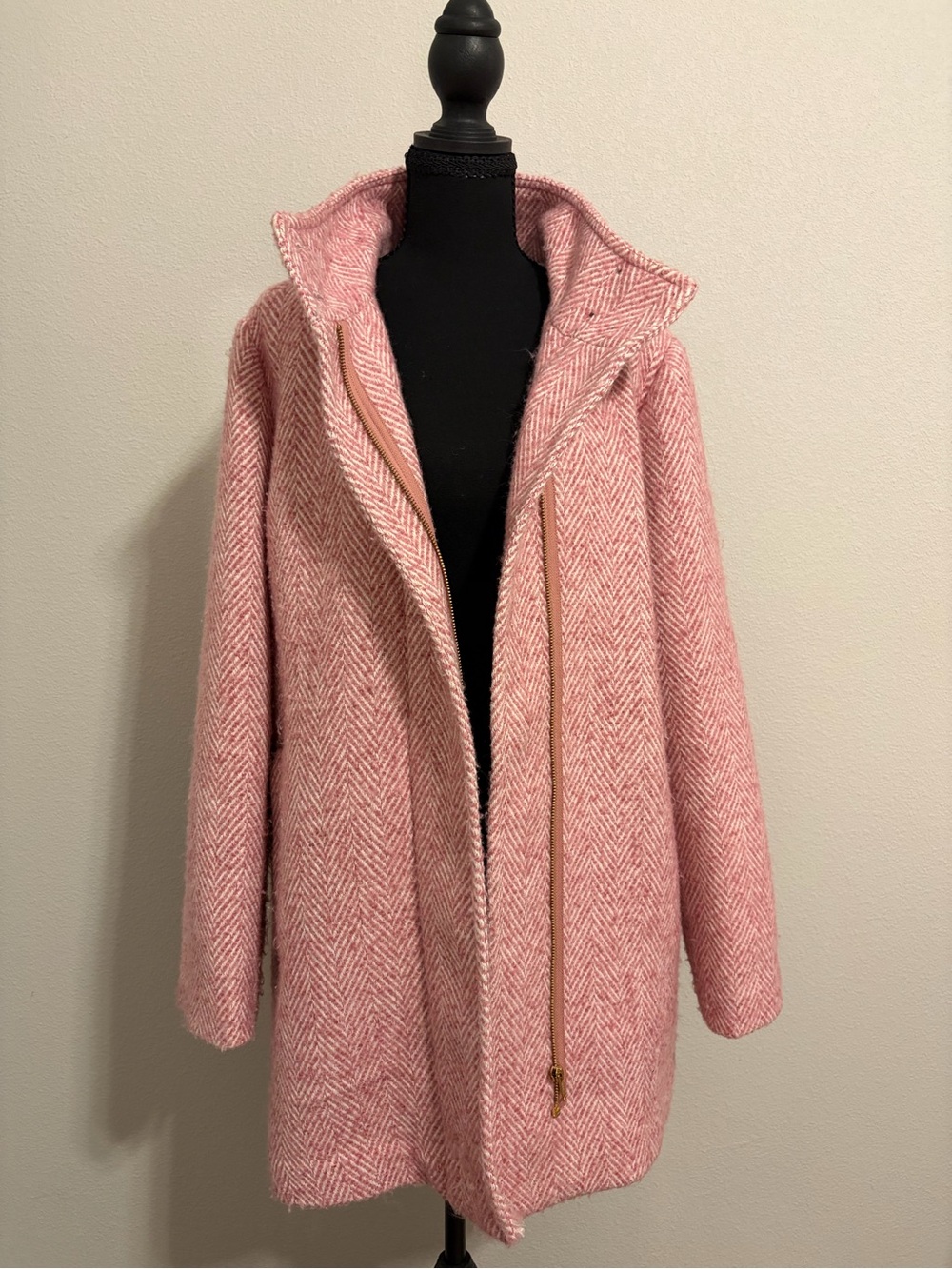 J.Crew Pink Herringbone City Coat Size 12